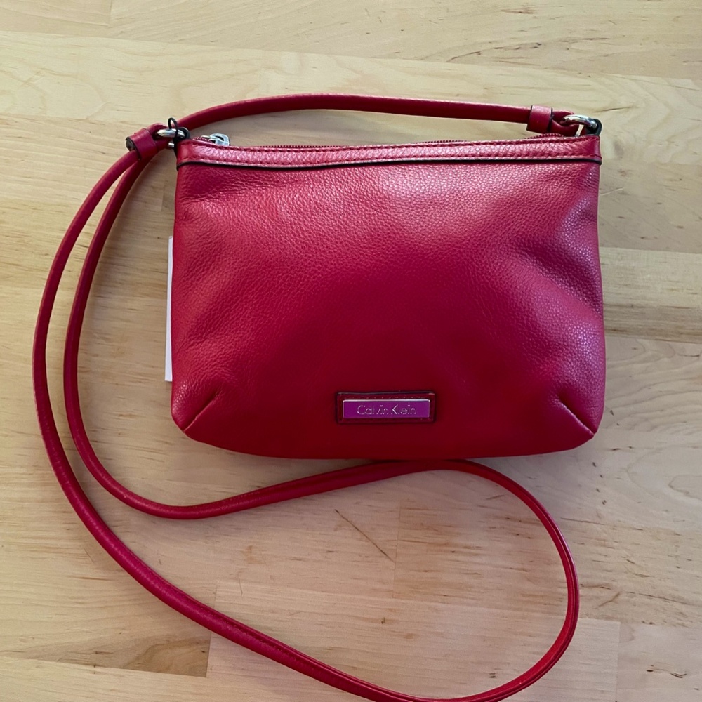 Calvin Klein NEW Red small holiday leather purse 8" wide 6" tall